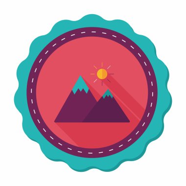 uzun gölge ile dağ turistik düz simgesi