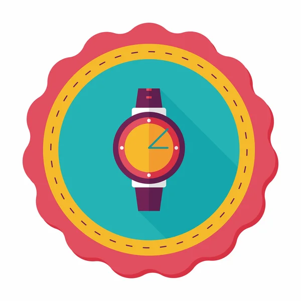 Reloj de pulsera icono plano con sombra larga — Vector de stock