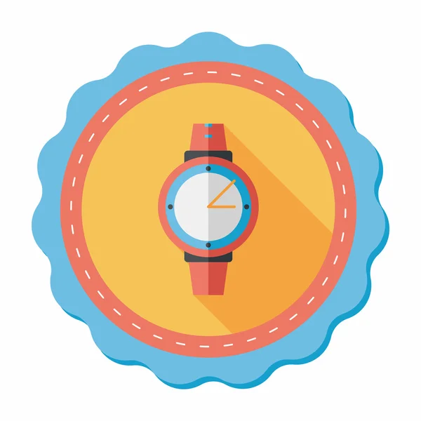 Reloj de pulsera icono plano con sombra larga — Vector de stock