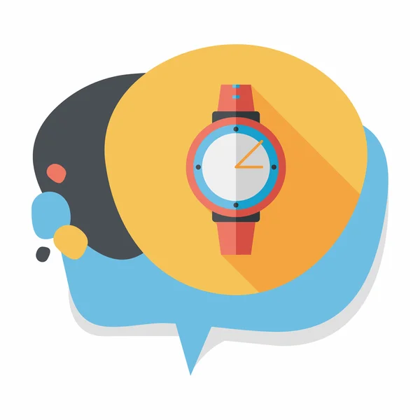 Reloj de pulsera icono plano con sombra larga — Vector de stock