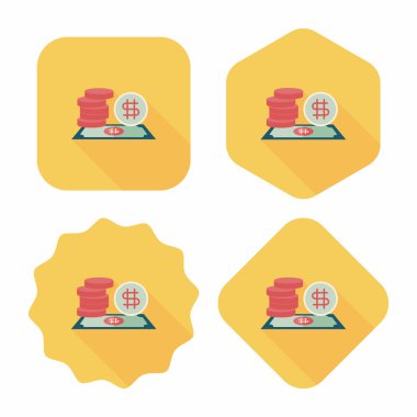 düz uzun gölge, eps10 simgesiyle faturaları ve madeni paralar