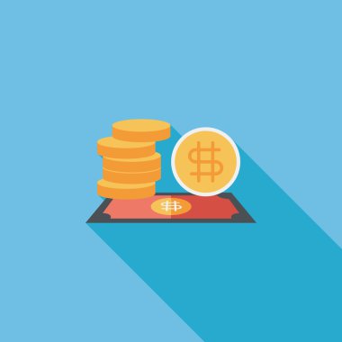 düz uzun gölge, eps10 simgesiyle faturaları ve madeni paralar