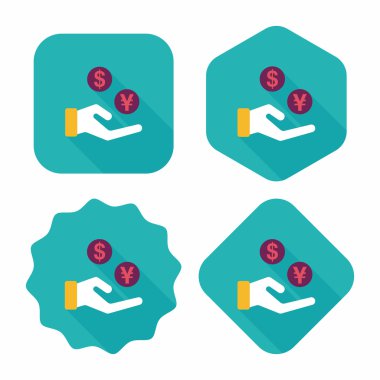 Döviz Alım Satım düz simgesi ile uzun gölge, eps10