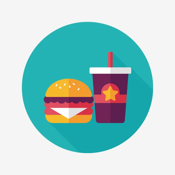 Hamburguesa y refresco icono plano con sombra larga, eps10 — Vector de stock