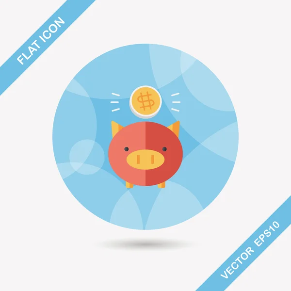 Piggy bank flat icon with long shadow,eps10 — Stock Vector