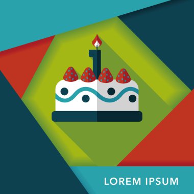 doğum günü pastası düz simgesi ile uzun gölge, eps10
