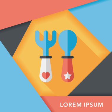 Uzun Gölge, eps10 düz simgesiyle dishware ve çatal bıçak takımı