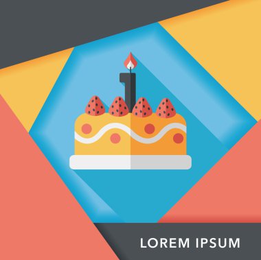 doğum günü pastası düz simgesi ile uzun gölge, eps10
