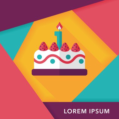 doğum günü pastası düz simgesi ile uzun gölge, eps10