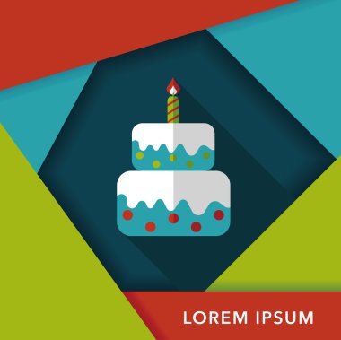 doğum günü pastası düz simgesi ile uzun gölge, eps10