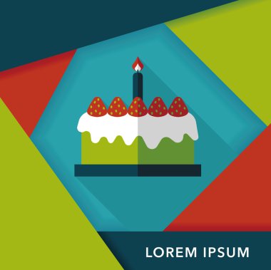doğum günü pastası düz simgesi ile uzun gölge, eps10