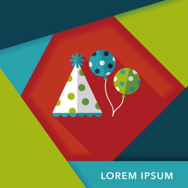 doğum günü partisi şapka düz simgesiyle uzun gölge, eps10