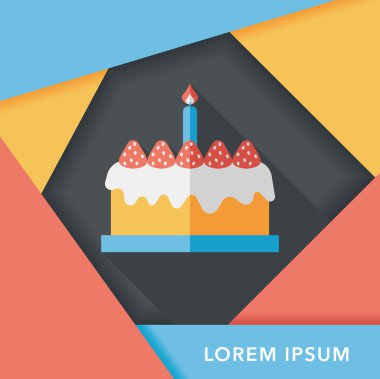 doğum günü pastası düz simgesi ile uzun gölge, eps10