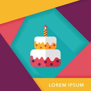 doğum günü pastası düz simgesi ile uzun gölge, eps10
