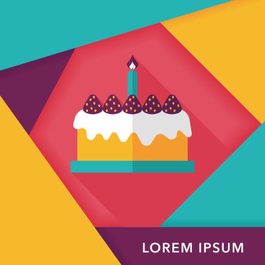 doğum günü pastası düz simgesi ile uzun gölge, eps10