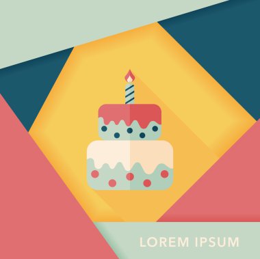 doğum günü pastası düz simgesi ile uzun gölge, eps10