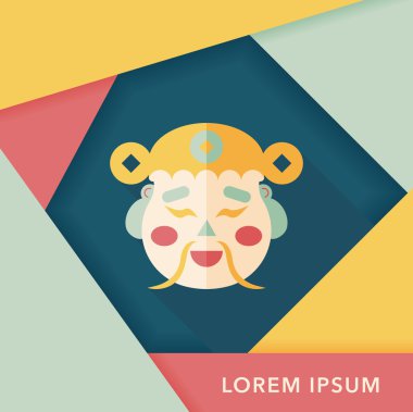 Çin yeni yılı düz simgesi ile uzun gölge, eps10, zenginlik tanrısı