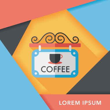 Kahve Dükkanı uzun gölge, eps10 düz simgesiyle işaretler