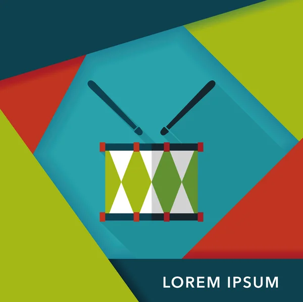 Icône plate tambour avec ombre longue, eps10 — Image vectorielle
