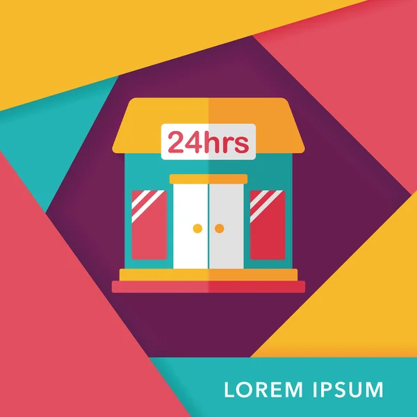 Building convenient store flat icon with long shadow, eps10 — стоковый вектор