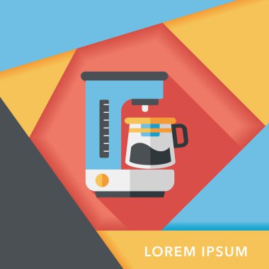 Kahve makinesi düz simgesi, uzun gölge, eps10