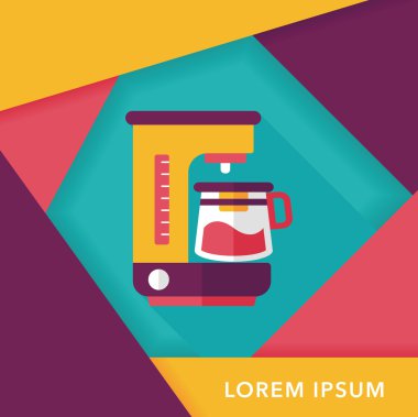 Kahve makinesi düz simgesi, uzun gölge, eps10