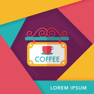 Kahve Dükkanı uzun gölge, eps10 düz simgesiyle işaretler