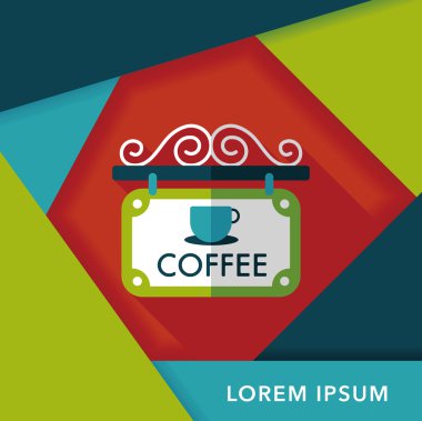 Kahve Dükkanı uzun gölge, eps10 düz simgesiyle işaretler