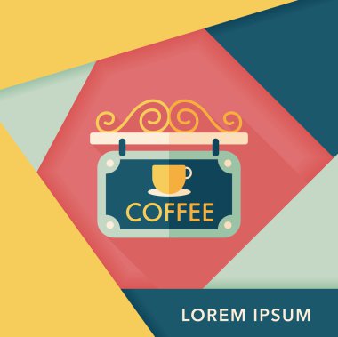 Kahve Dükkanı uzun gölge, eps10 düz simgesiyle işaretler