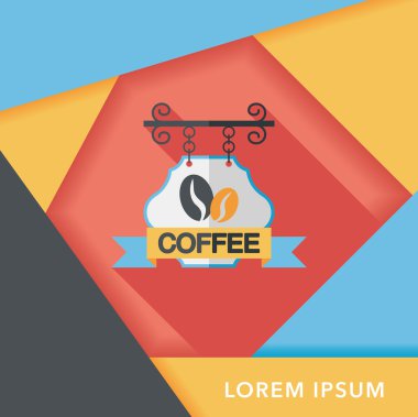 Kahve Dükkanı uzun gölge, eps10 düz simgesiyle işaretler