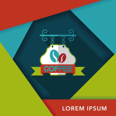 Kahve Dükkanı uzun gölge, eps10 düz simgesiyle işaretler