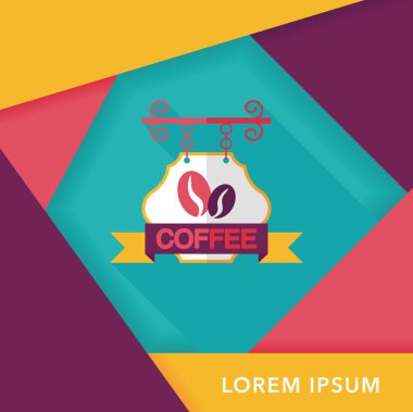 Kahve Dükkanı uzun gölge, eps10 düz simgesiyle işaretler