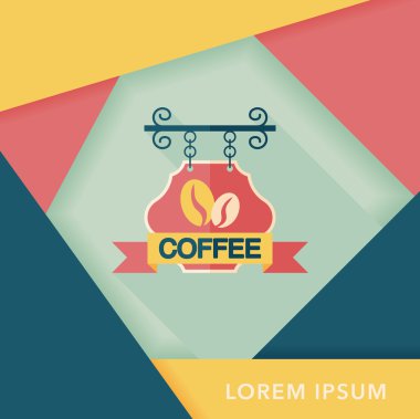 Kahve Dükkanı uzun gölge, eps10 düz simgesiyle işaretler