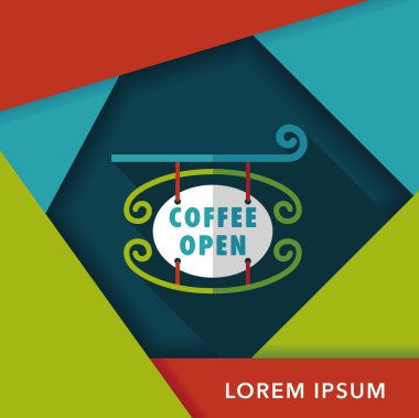 Kahve Dükkanı uzun gölge, eps10 düz simgesiyle işaretler