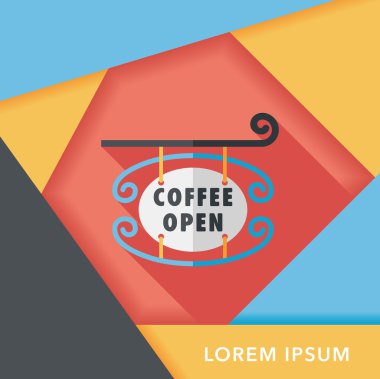 Kahve Dükkanı uzun gölge, eps10 düz simgesiyle işaretler