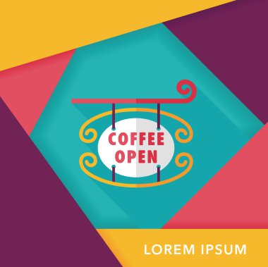 Kahve Dükkanı uzun gölge, eps10 düz simgesiyle işaretler