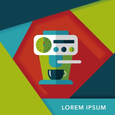 Kahve makinesi düz simgesi, uzun gölge, eps10