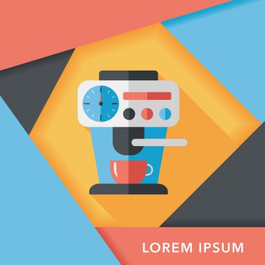 Kahve makinesi düz simgesi, uzun gölge, eps10