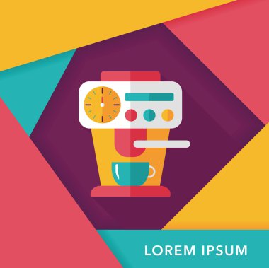 Kahve makinesi düz simgesi, uzun gölge, eps10