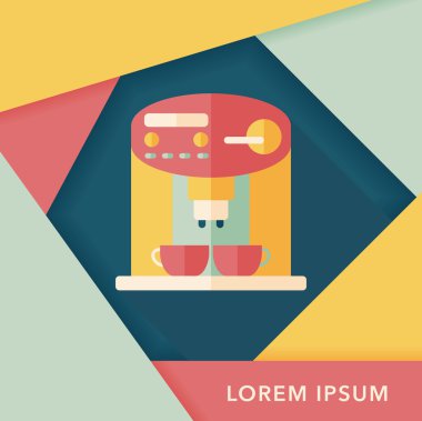 Kahve makinesi düz simgesi, uzun gölge, eps10