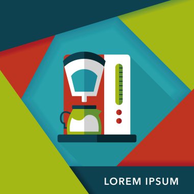 Kahve makinesi düz simgesi, uzun gölge, eps10