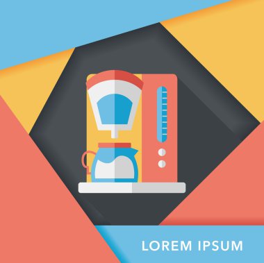 Kahve makinesi düz simgesi, uzun gölge, eps10