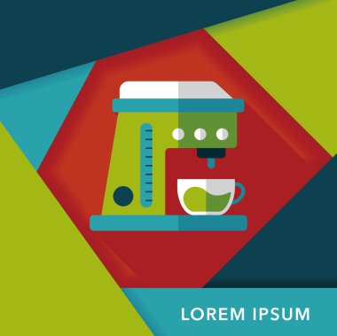 Kahve makinesi düz simgesi, uzun gölge, eps10