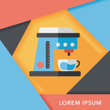 Kahve makinesi düz simgesi, uzun gölge, eps10