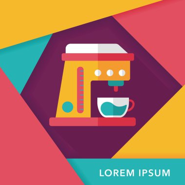 Kahve makinesi düz simgesi, uzun gölge, eps10