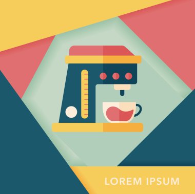 Kahve makinesi düz simgesi, uzun gölge, eps10