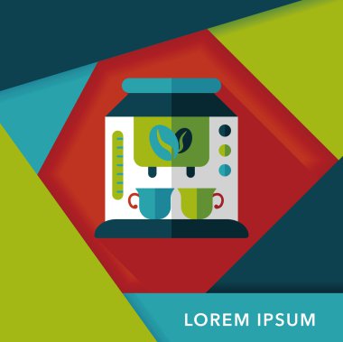 Kahve makinesi düz simgesi, uzun gölge, eps10