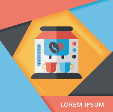 Kahve makinesi düz simgesi, uzun gölge, eps10