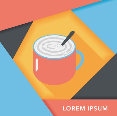 kahve latte sanat düz simgesiyle uzun gölge, eps10