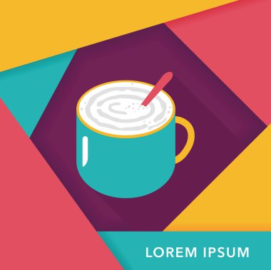kahve latte sanat düz simgesiyle uzun gölge, eps10